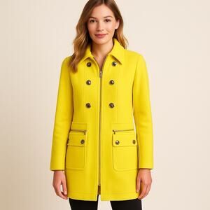 INC Yellow Military Style Coat Size M | Double Breasted Lined Jacket